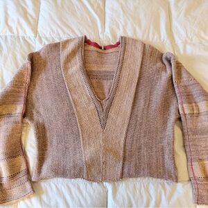 Free People V-Neck Sweater - Pink and Tan